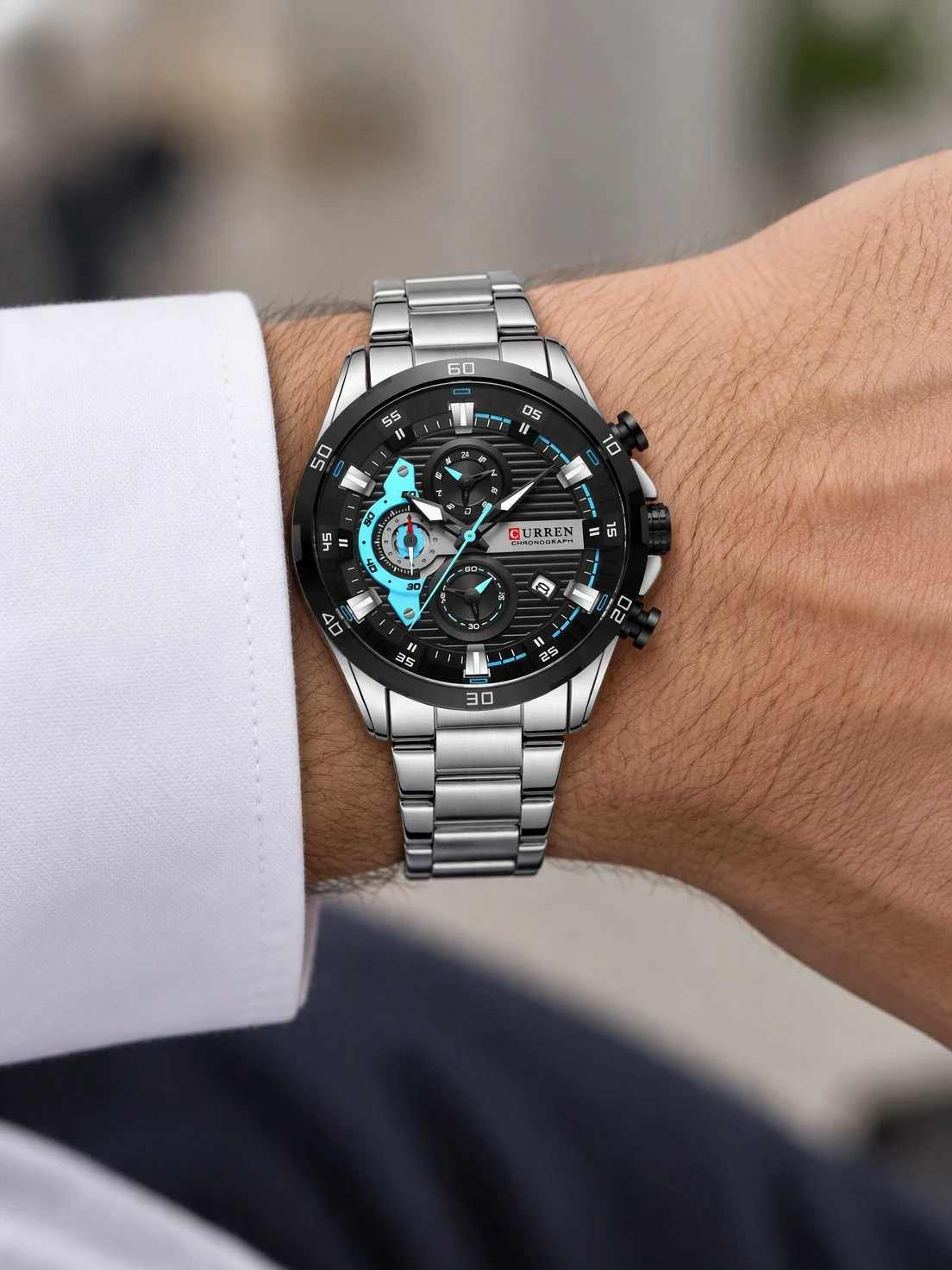 Black Cyan Sport Chronograph Steel worn on the wrist